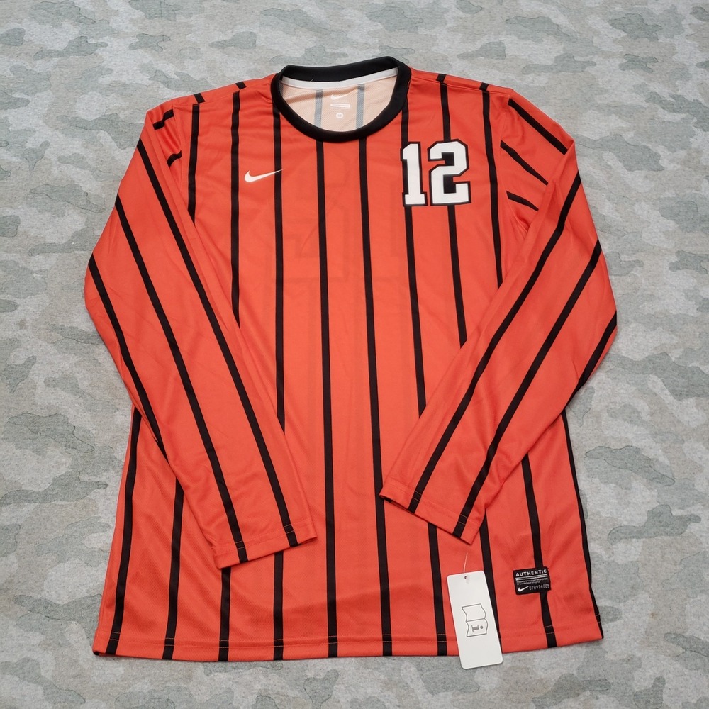 Nike‎ Shirt Mens Medium Orange Pullover Long Sleeve NWT Striped